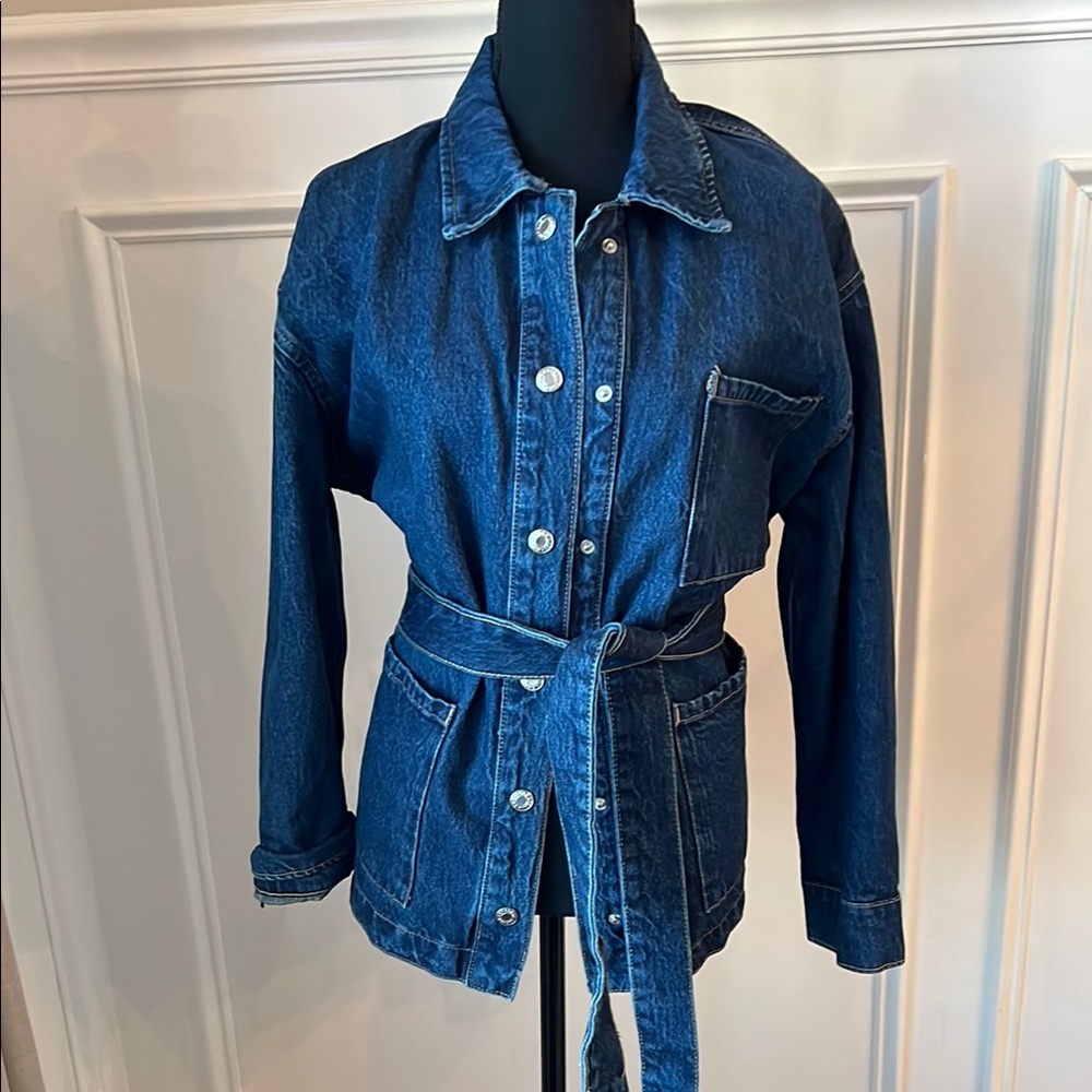 Denim Button-Up Belted Jacket